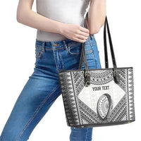 Custom Rugby Fiji National Heritage Leather Tote Bag White Traditional Masi Inspired
