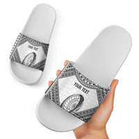 Custom Rugby Fiji National Heritage Slide Sandals White Traditional Masi Inspired