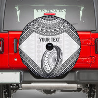 Custom Rugby Fiji National Heritage Spare Tire Cover White Traditional Masi Inspired