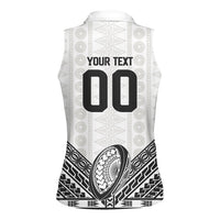 Custom Rugby Fiji National Heritage Women Sleeveless Polo Shirt White Traditional Masi Inspired