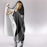 Custom Rugby Fiji Hooded Blanket Black Traditional Masi Inspired