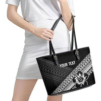 Custom Rugby Fiji Leather Tote Bag Black Traditional Masi Inspired