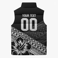 Custom Rugby Fiji Sleeveless Puffer Jacket Black Traditional Masi Inspired