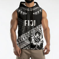 Custom Rugby Fiji Sleeveless Zip Hoodie Black Traditional Masi Inspired