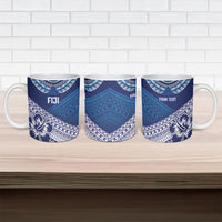 Custom Rugby Fiji Ceramic Mug Blue Traditional Masi Inspired