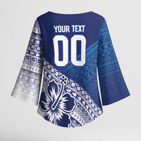 Custom Rugby Fiji Kimono Sleeve Blouse Blue Traditional Masi Inspired