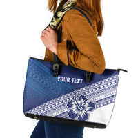 Custom Rugby Fiji Leather Tote Bag Blue Traditional Masi Inspired