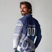 Custom Rugby Fiji Long Sleeve Polo Shirt Blue Traditional Masi Inspired