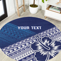 Custom Rugby Fiji Round Carpet Blue Traditional Masi Inspired