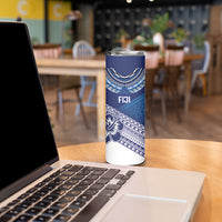 Custom Rugby Fiji Skinny Tumbler Blue Traditional Masi Inspired