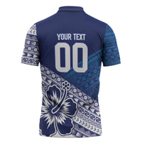 Custom Rugby Fiji Zipper Polo Shirt Blue Traditional Masi Inspired