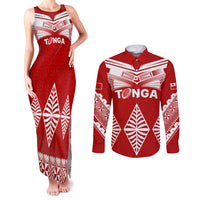 Tonga Rugby Couples Matching Tank Maxi Dress and Long Sleeve Button Shirts Proud Tongan Ngatu Kupesi World Cup 2023 No1 LT9 White - Polynesian Pride