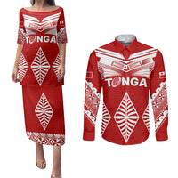 Custom Tonga Rugby Couples Matching Puletasi Dress and Long Sleeve Button Shirts Proud Tongan Ngatu Kupesi World Cup 2023 No1 LT9 White - Polynesian Pride