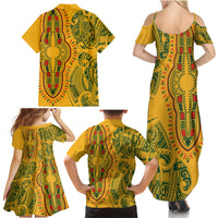Africa Dashiki Family Matching Summer Maxi Dress and Hawaiian Shirt African Tribal Art Mixed Polynesian Tattoo Gold Color Unique LT9 - Polynesian Pride