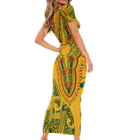 Africa Dashiki Short Sleeve Bodycon Dress African Tribal Art Mixed Polynesian Tattoo Gold Color Unique LT9 - Polynesian Pride