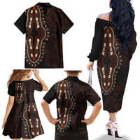 Africa Dashiki Family Matching Off Shoulder Long Sleeve Dress and Hawaiian Shirt African Tribal Art Mixed Polynesian Tattoo Red Color Unique LT9 - Polynesian Pride