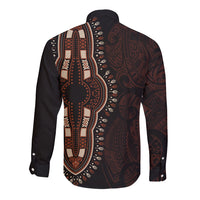 Africa Dashiki Long Sleeve Button Shirt African Tribal Art Mixed Polynesian Tattoo Red Color Unique LT9 - Polynesian Pride