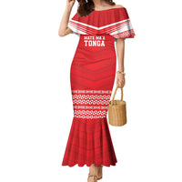 Custom Mate Ma'a Tonga Heritage Family Matching Mermaid Dress and Hawaiian Shirt Pacific Tribal Rugby Red Edition - Polynesian Pride