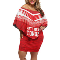 Custom Mate Ma'a Tonga Heritage Family Matching Off Shoulder Short Dress and Hawaiian Shirt Pacific Tribal Rugby Red Edition - Polynesian Pride