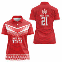 Custom Mate Ma'a Tonga Heritage Women Polo Shirt Pacific Tribal Rugby Red Edition - Polynesian Pride