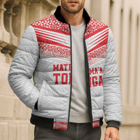 Custom Mate Ma'a Tonga Heritage Bomber Puffer Jacket Pacific Tribal Rugby White Edition - Polynesian Pride