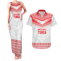 Custom Mate Ma'a Tonga Heritage Couples Matching Tank Maxi Dress and Hawaiian Shirt Pacific Tribal Rugby White Edition - Polynesian Pride