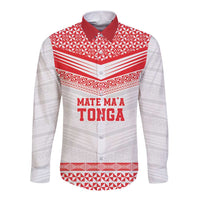 Custom Mate Ma'a Tonga Heritage Long Sleeve Button Shirt Pacific Tribal Rugby White Edition - Polynesian Pride