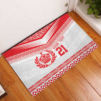 Custom Mate Ma'a Tonga Heritage Rubber Doormat Pacific Tribal Rugby White Edition - Polynesian Pride