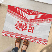 Custom Mate Ma'a Tonga Heritage Rubber Doormat Pacific Tribal Rugby White Edition - Polynesian Pride