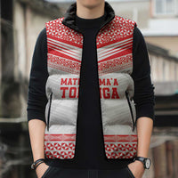 Custom Mate Ma'a Tonga Heritage Sleeveless Puffer Jacket Pacific Tribal Rugby White Edition - Polynesian Pride