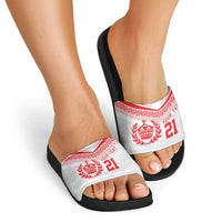 Custom Mate Ma'a Tonga Heritage Slide Sandals Pacific Tribal Rugby White Edition - Polynesian Pride