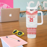 Custom Mate Ma'a Tonga Heritage Tumbler With Handle Pacific Tribal Rugby White Edition - Polynesian Pride