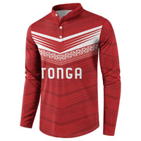 Custom Pacific Rugby Spirit Button Sweatshirt Tonga Ngatu Pride Red Edition - Polynesian Pride