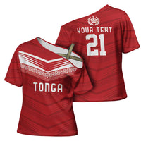 Custom Pacific Rugby Spirit Cross Shoulder Shirt Tonga Ngatu Pride Red Edition - Polynesian Pride