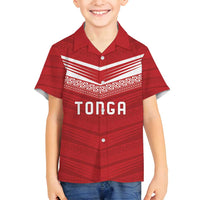 Custom Pacific Rugby Spirit Family Matching Off Shoulder Maxi Dress and Hawaiian Shirt Tonga Ngatu Pride Red Edition - Polynesian Pride