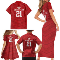 Custom Pacific Rugby Spirit Family Matching Short Sleeve Bodycon Dress and Hawaiian Shirt Tonga Ngatu Pride Red Edition - Polynesian Pride