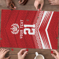 Custom Pacific Rugby Spirit Puzzle Tonga Ngatu Pride Red Edition - Polynesian Pride