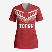 Custom Pacific Rugby Spirit Scrub Top Tonga Ngatu Pride Red Edition - Polynesian Pride