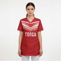 Custom Pacific Rugby Spirit Scrub Top Tonga Ngatu Pride Red Edition - Polynesian Pride
