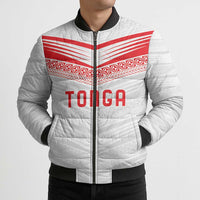 Custom Pacific Rugby Spirit Bomber Puffer Jacket Tonga Ngatu Pride White Edition - Polynesian Pride