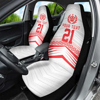 Custom Pacific Rugby Spirit Car Seat Cover Tonga Ngatu Pride White Edition - Polynesian Pride