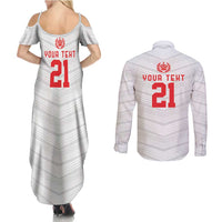 Custom Pacific Rugby Spirit Couples Matching Summer Maxi Dress and Long Sleeve Button Shirt Tonga Ngatu Pride White Edition - Polynesian Pride