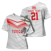 Custom Pacific Rugby Spirit Cross Shoulder Shirt Tonga Ngatu Pride White Edition LT9 - Polynesian Pride