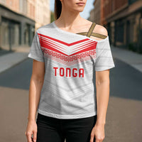 Custom Pacific Rugby Spirit Cross Shoulder Shirt Tonga Ngatu Pride White Edition LT9 - Polynesian Pride