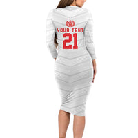 Custom Pacific Rugby Spirit Long Sleeve Bodycon Dress Tonga Ngatu Pride White Edition - Polynesian Pride