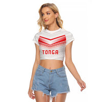 Custom Pacific Rugby Spirit Raglan Cropped T Shirt Tonga Ngatu Pride White Edition - Polynesian Pride
