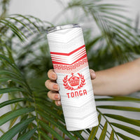 Custom Pacific Rugby Spirit Skinny Tumbler Tonga Ngatu Pride White Edition - Polynesian Pride