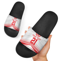 Custom Pacific Rugby Spirit Slide Sandals Tonga Ngatu Pride White Edition - Polynesian Pride