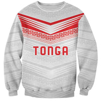 Custom Pacific Rugby Spirit Sweatshirt Tonga Ngatu Pride White Edition - Polynesian Pride