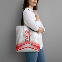 Custom Pacific Rugby Spirit Tote Bag Tonga Ngatu Pride White Edition - Polynesian Pride